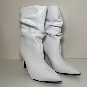 Jeffrey Campbell white ruched boots